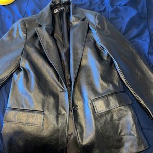 Zara oversized blazer faux leather jacket size XS